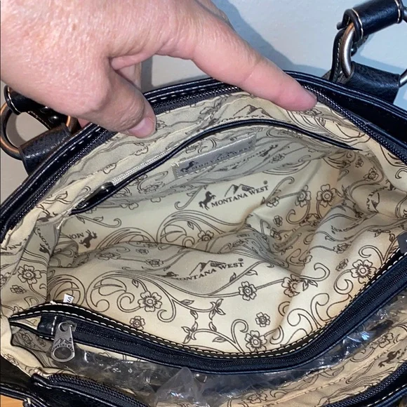 Montana West Concealed Carry Black and Gray Studded Tote - Picture 11 of 14